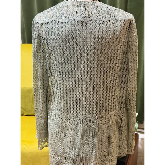 Vintage Damainou Metallic Knit Evening Set – Maxi Dress & Jacket Sage Silver, M - Picture 8 of 10